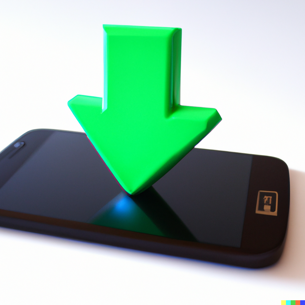 Illustrasjon som viser en android-mobil med grønn pil.