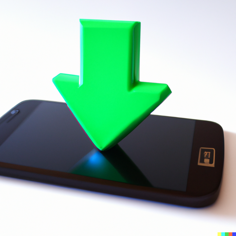 Illustrasjon som viser en android-mobil med grønn pil.