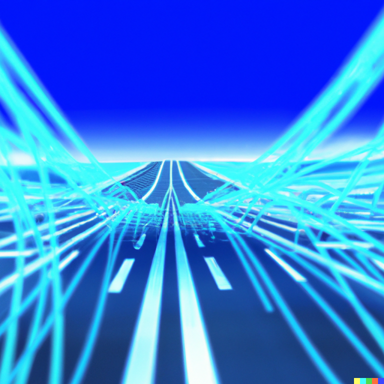 DALL·E 2023-06-09 19.59.14 - futuristic picture of highway made of ethernet cables