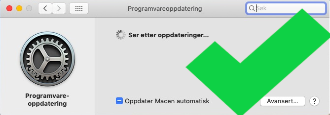 Bilde av programvareoppdateringsvindu med grønt avsjekkingsmerke