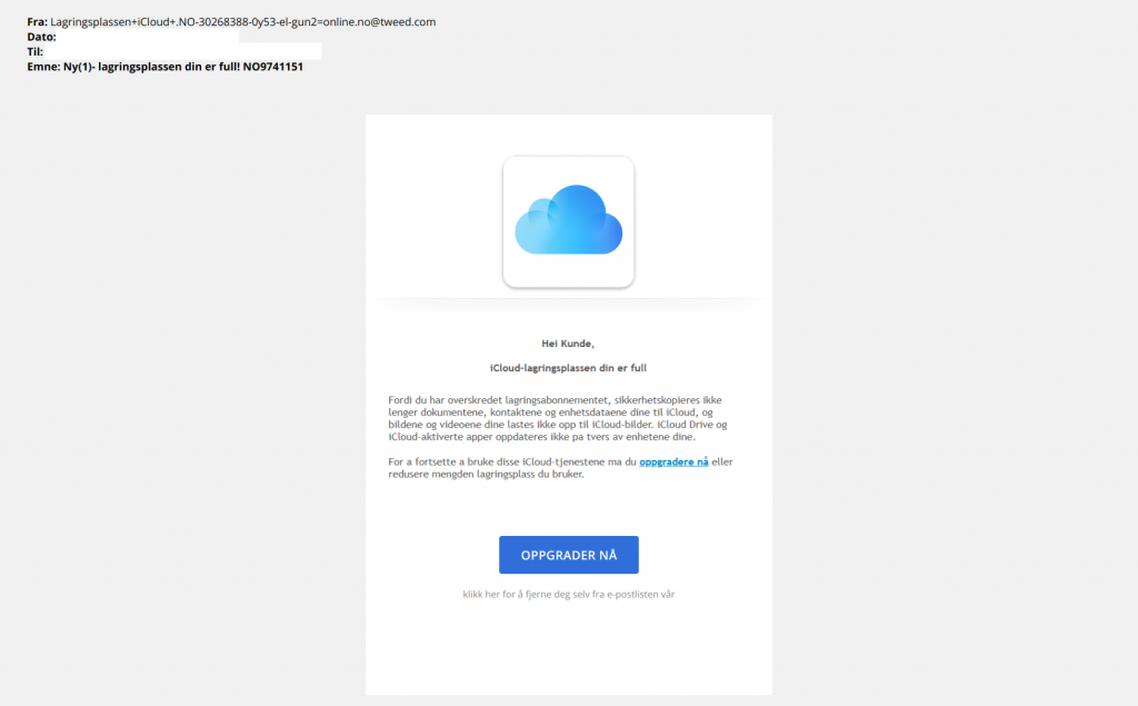 skjermbilde av phishing e-post
